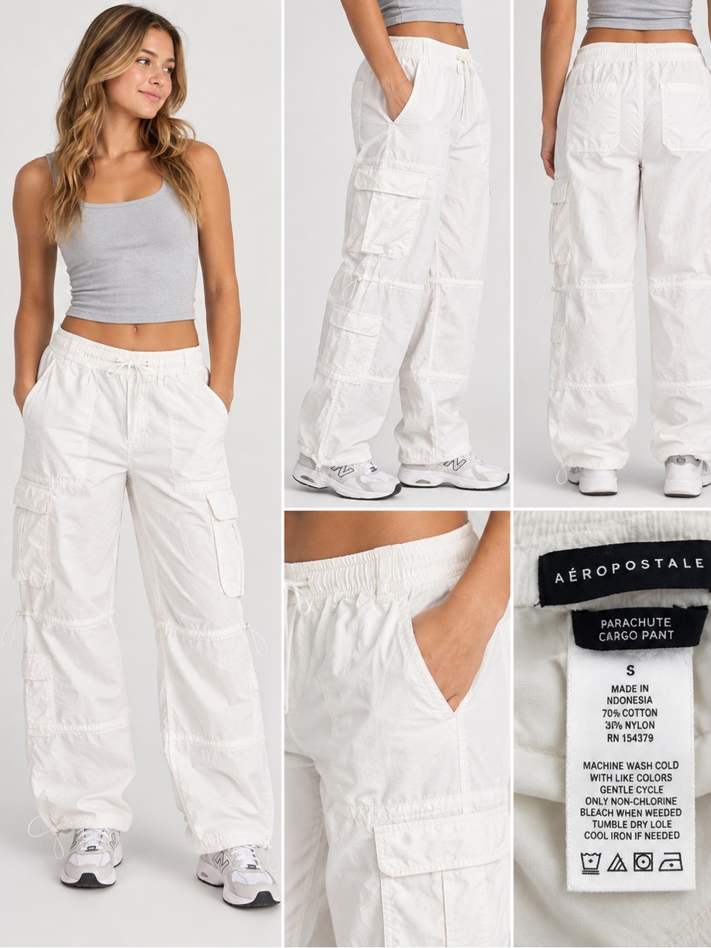 Aeropostale White Parachute Cargo Pants Size Small Y2K Utility